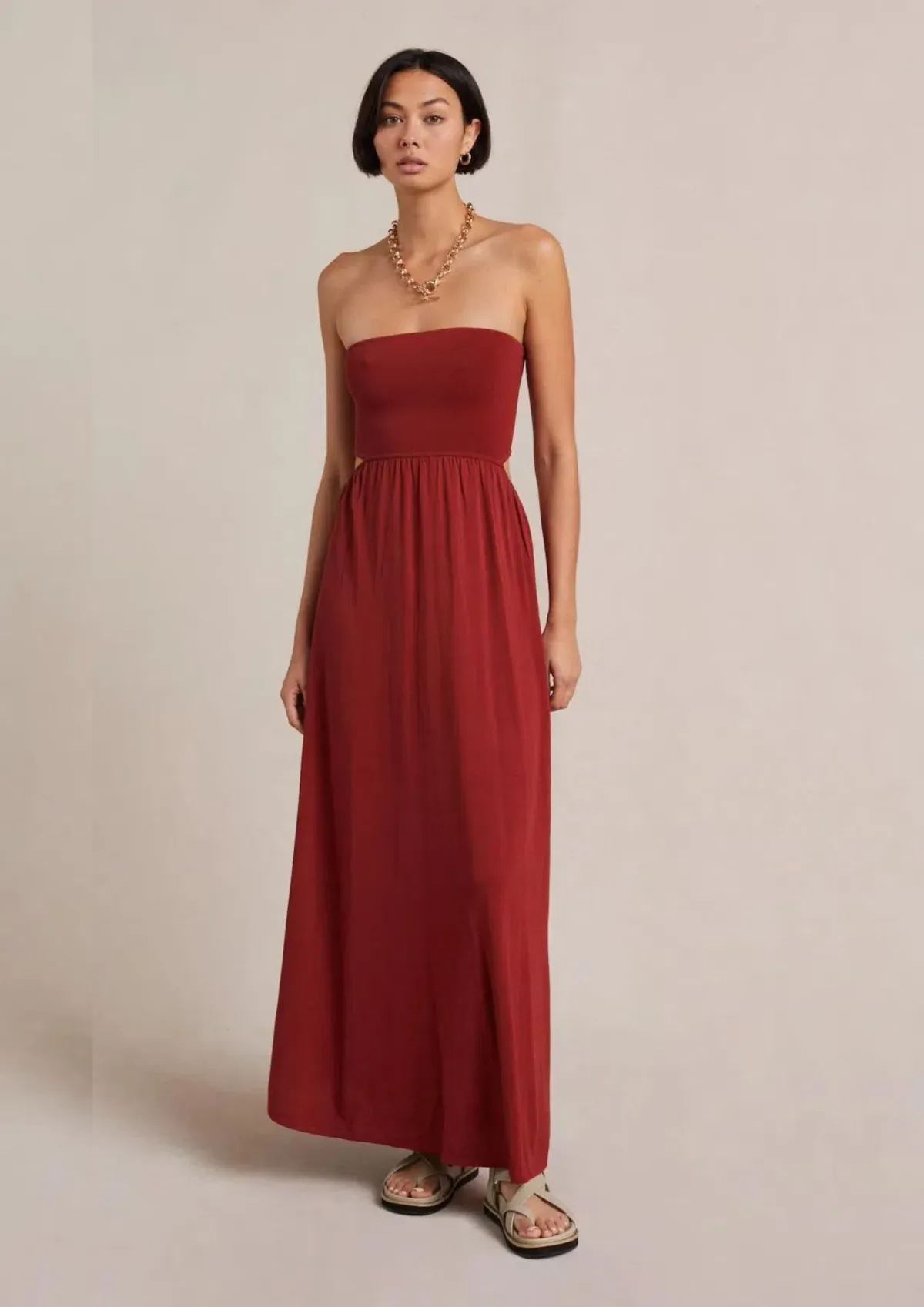 Bec & Bridge Poppy Knit Cut Out Dress Brick Size 10 for rent on The Volte - main image