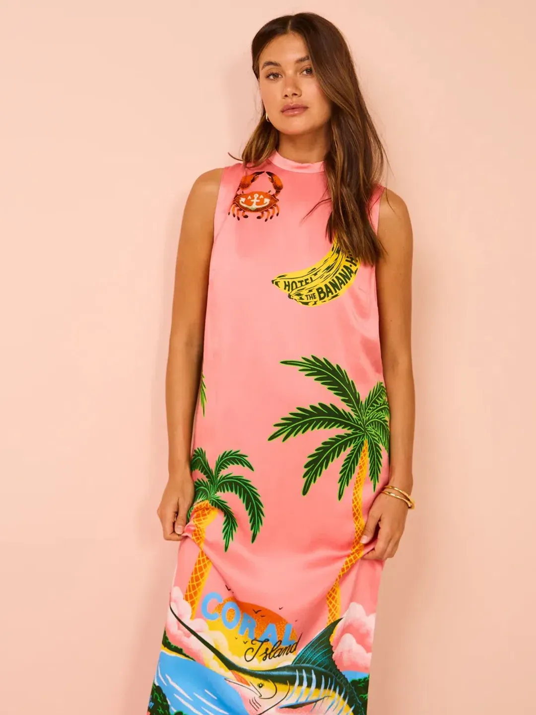 Alemais Paradiso Silk Midi Dress Pink Multi Size 10 AU for rent on The Volte - main image