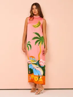 Alemais Paradiso Silk Midi Dress Pink Multi Size 10 AU for rent on The Volte - image 7