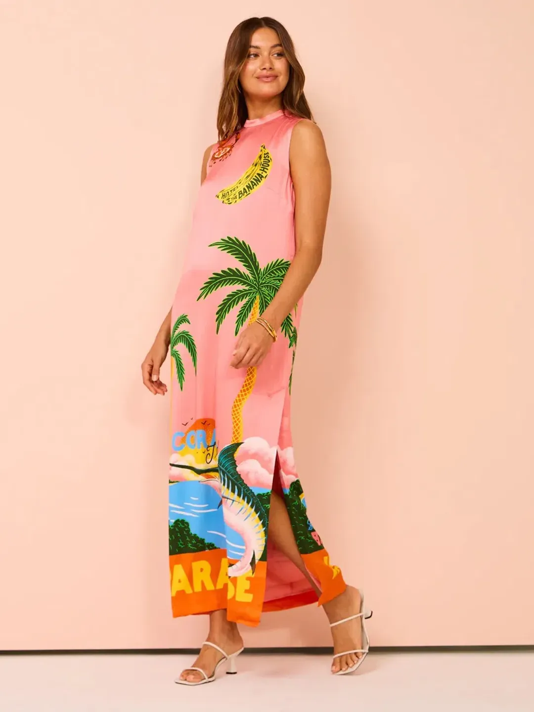 Alemais Paradiso Silk Midi Dress Pink Multi Size 10 AU for rent on The Volte - main image