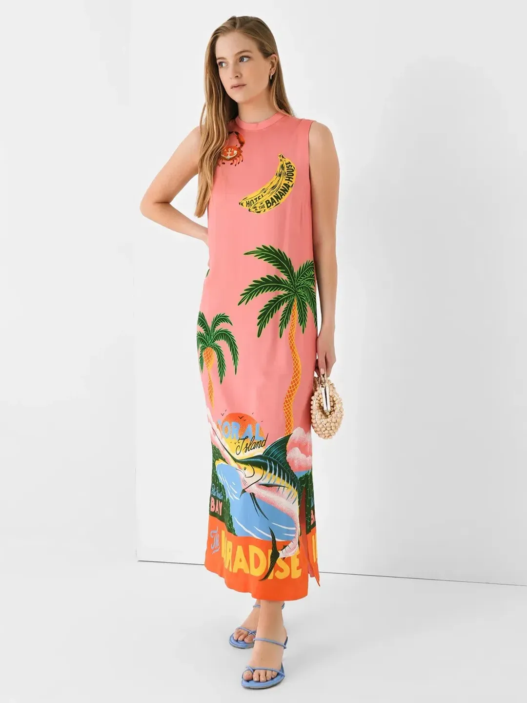 Alemais Paradiso Silk Midi Dress Pink Multi Size 10 AU for rent on The Volte - main image