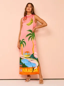 Alemais Paradiso Silk Midi Dress Pink Multi Size 10 AU for rent on The Volte - image 1