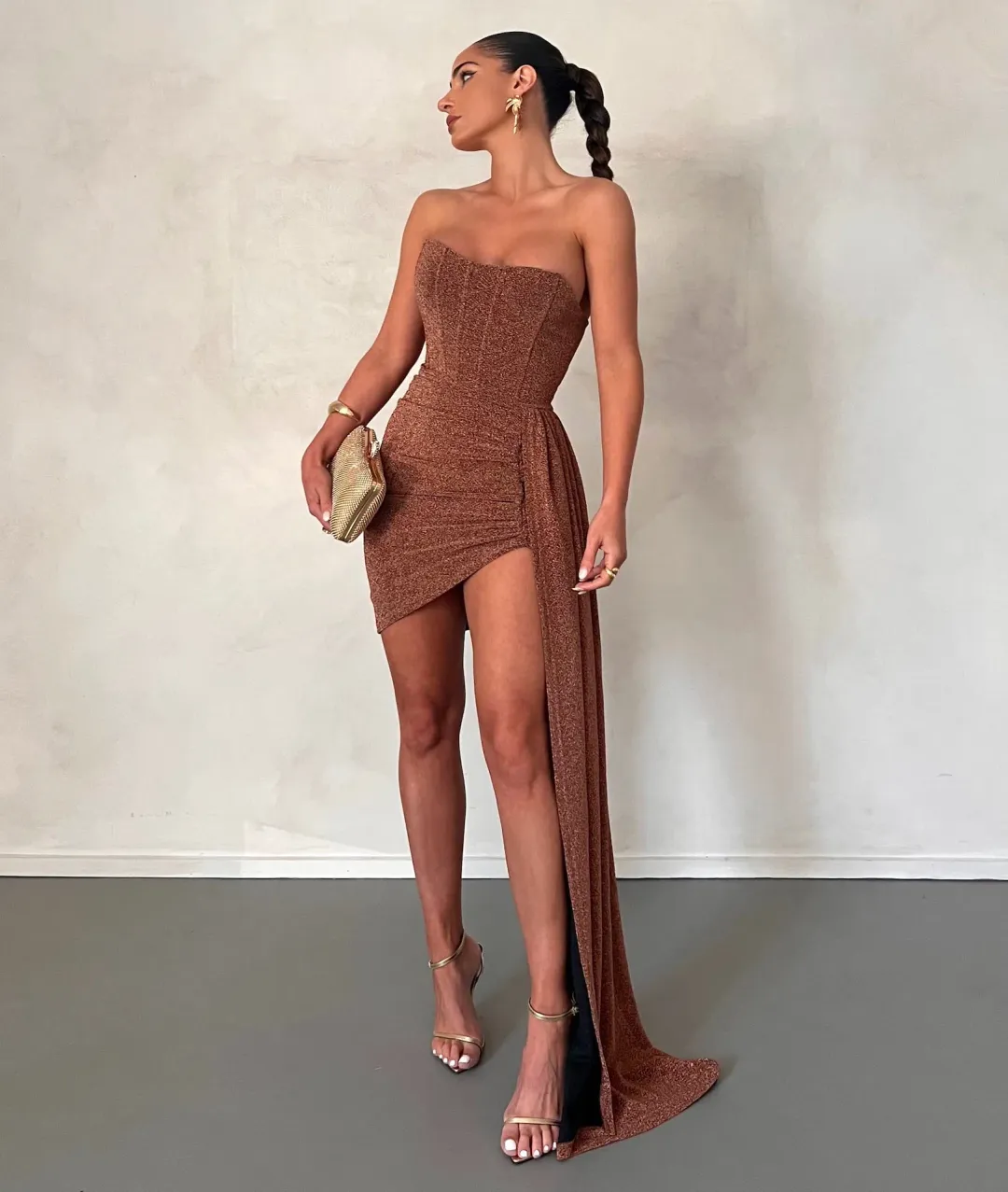 Melani the Label Alia Mini Dress Bronze Gold Size XS / AU 6 for rent on The Volte - main image