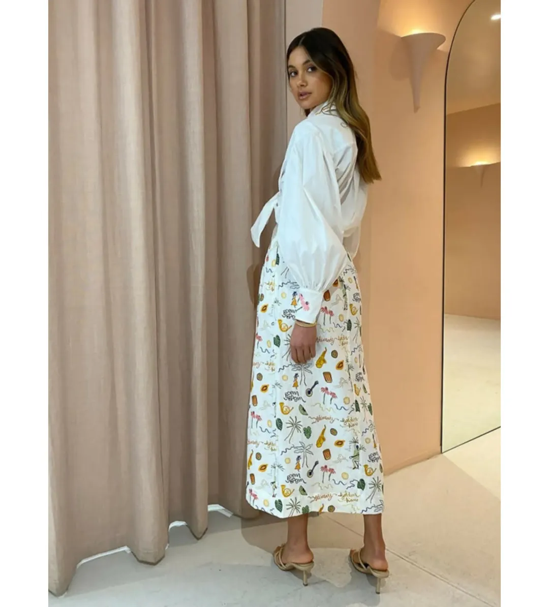 Alemais Golden Hands Shirt and Tube Skirt Set Print Size 14 for rent on The Volte - main image