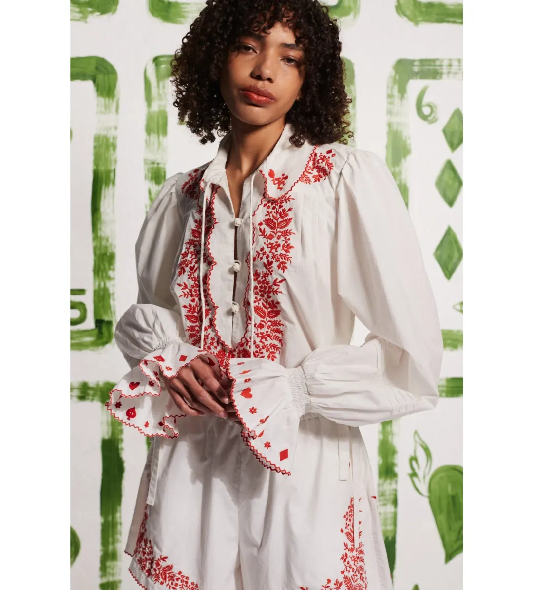 Alemais Hearts Embroidered Shirt and Short Set White Size AU 16 for rent on The Volte - main image