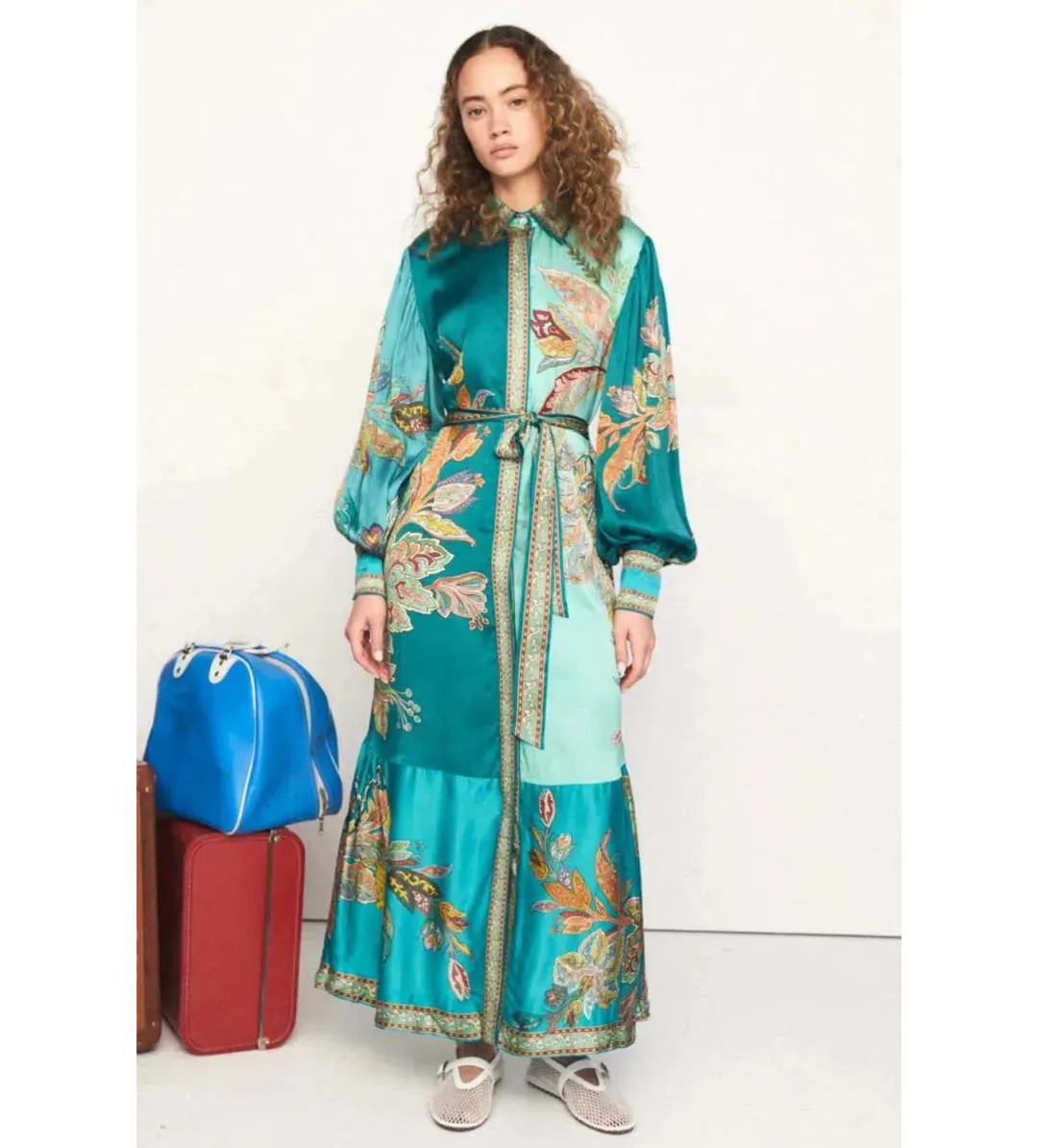 Alemais Franca Silk Shirtdress Multi Size 16 for rent on The Volte - main image
