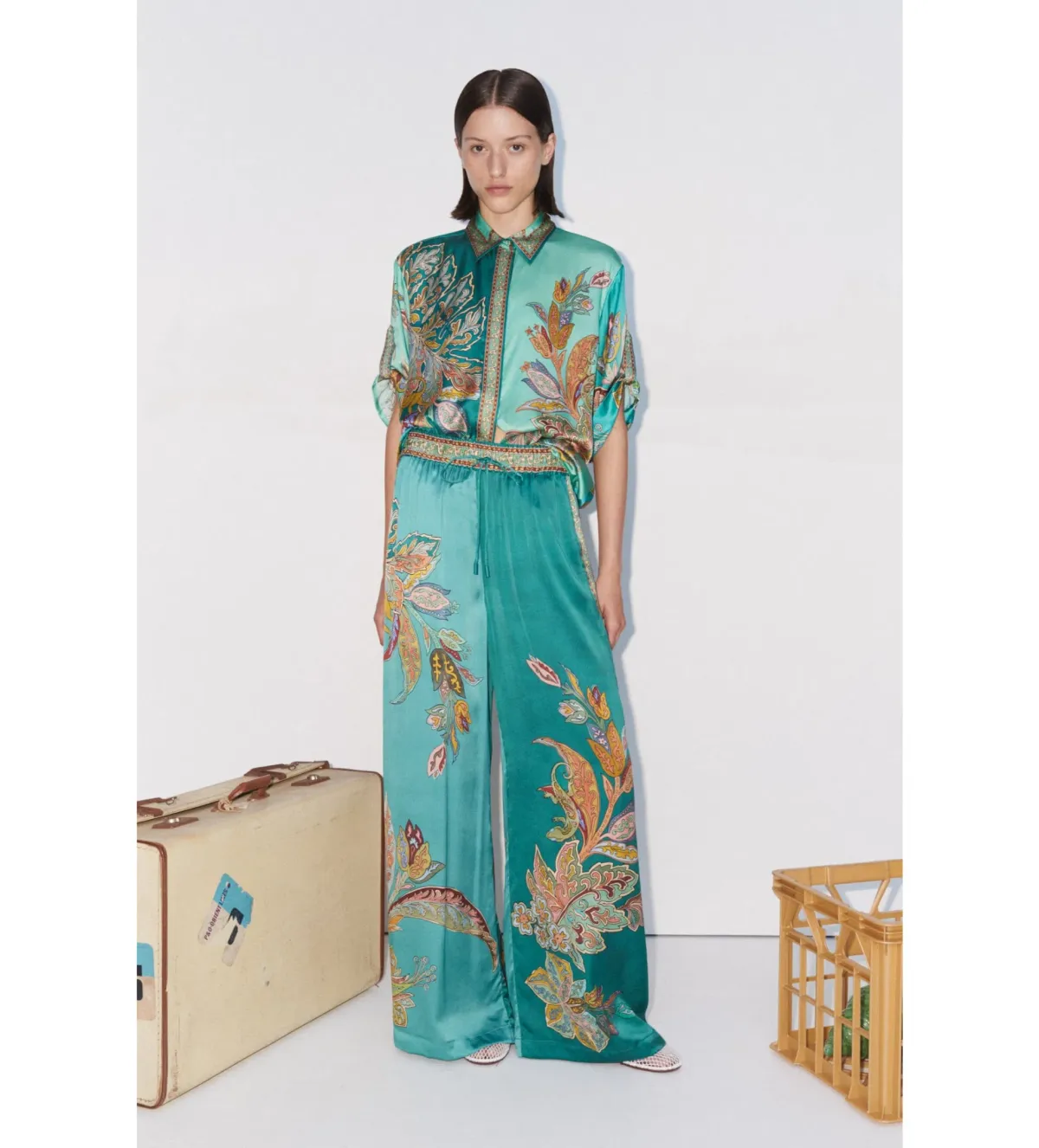 Alemais Franca Silk Shirt and Pant Set Print Size AU 16 for rent on The Volte - main image