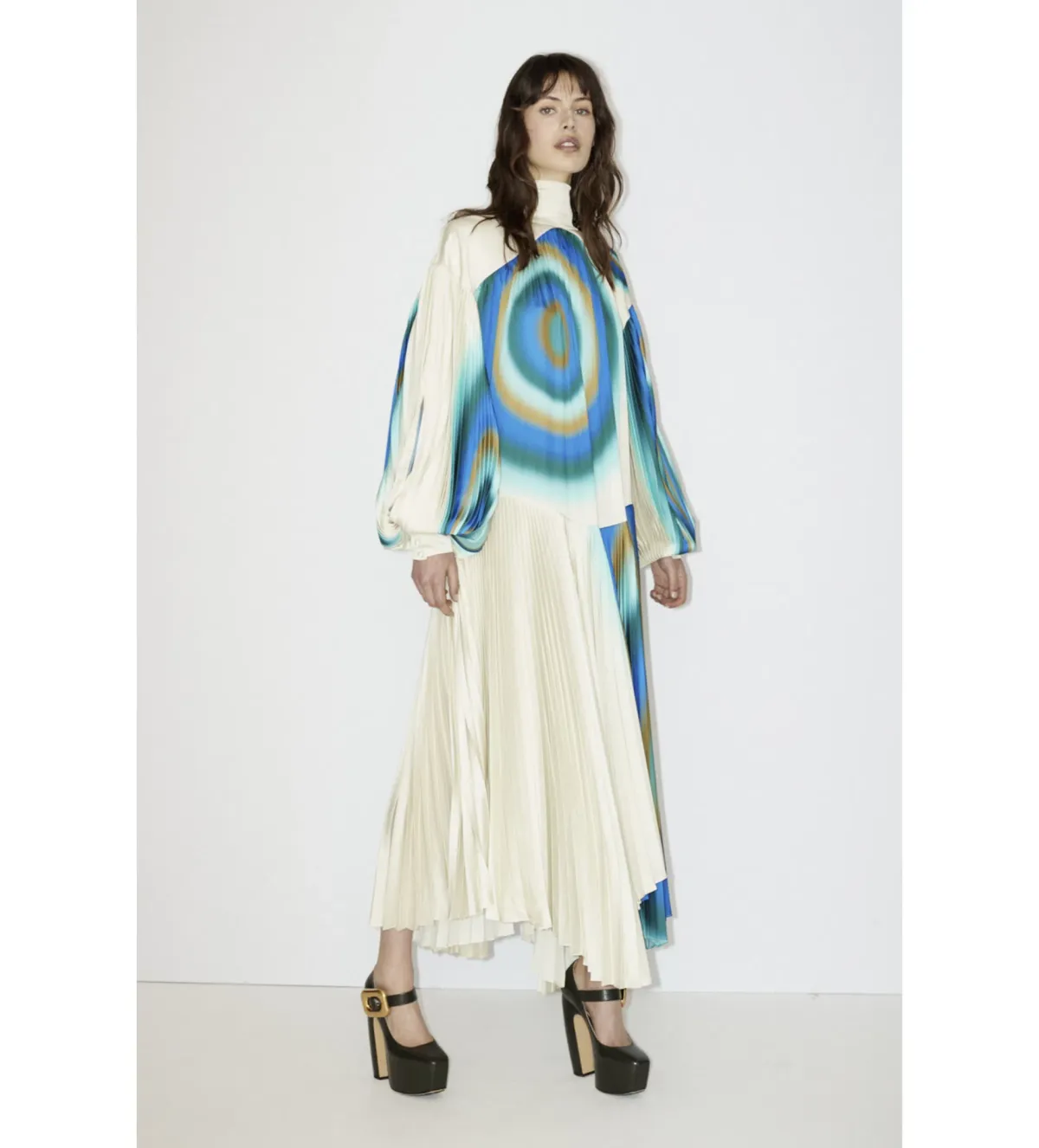 Alemais Una Pleated Midi Dress in Pearl/Teal Size 14 for rent on The Volte - main image