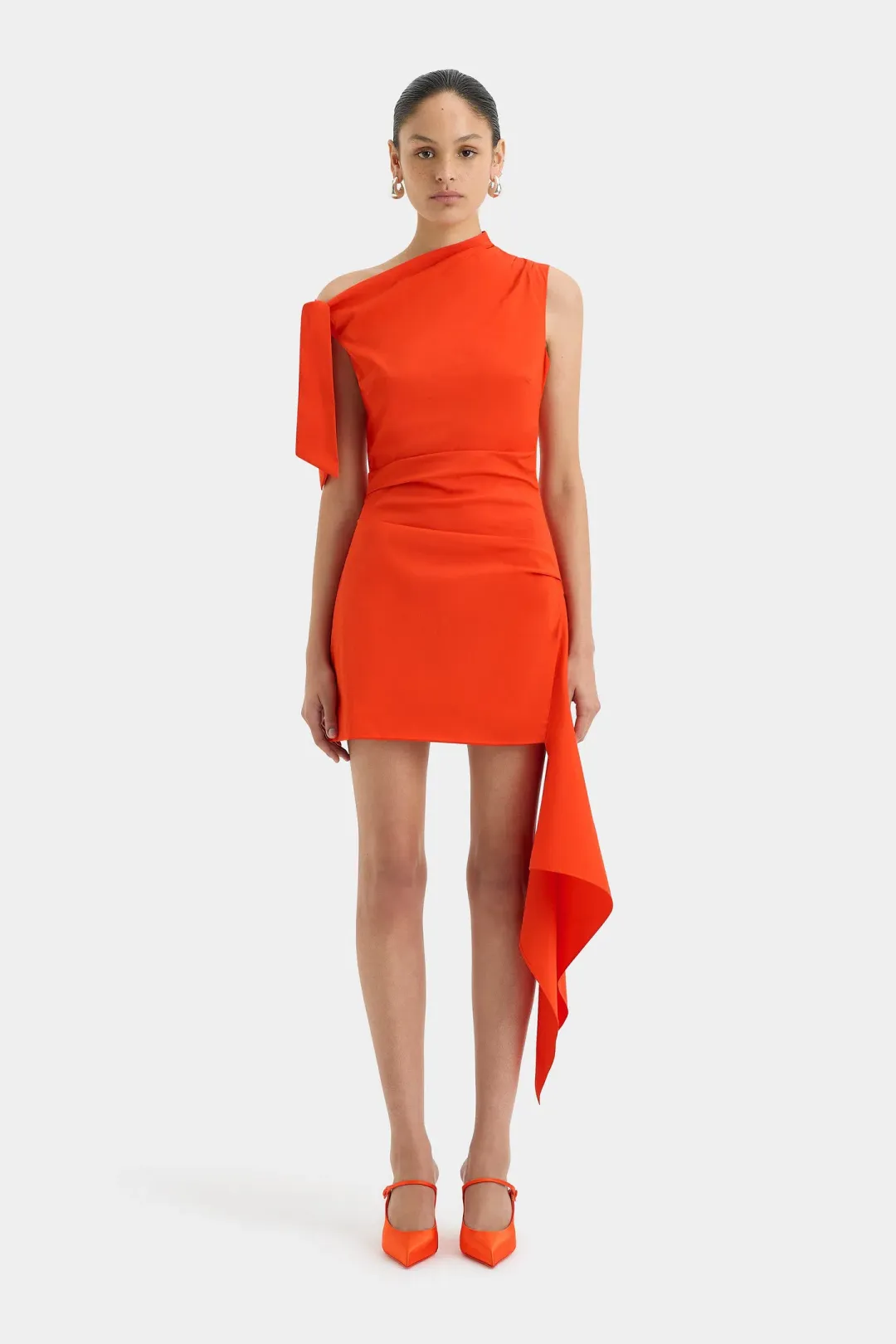 Sir the Label The Dahlia Mini Dress in Tangerine Red Size Au 10 for rent on The Volte - main image