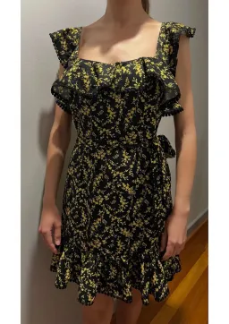 Pilgrim Daphne Knee Length Dress Black Yellow Floral Size 8 for rent on The Volte - image 1