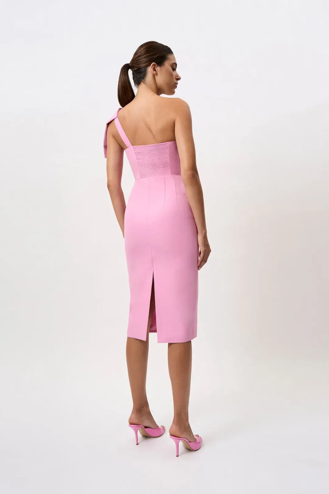 By Johnny Bridget Bow Midi Dress Taffy Pink Size 8 for rent on The Volte - main image