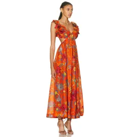 Zimmermann Ginger Frill Midi Dress in Orange Floral Size 3 / AU 14 for rent on The Volte - image 2