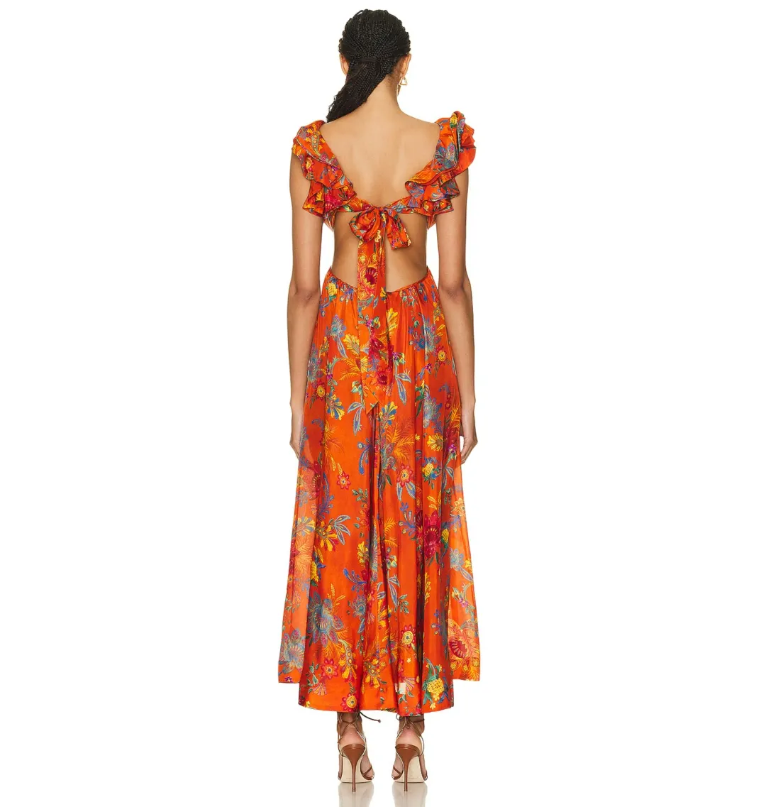 Zimmermann Ginger Frill Midi Dress in Orange Floral Size 3 / AU 14 for rent on The Volte - main image