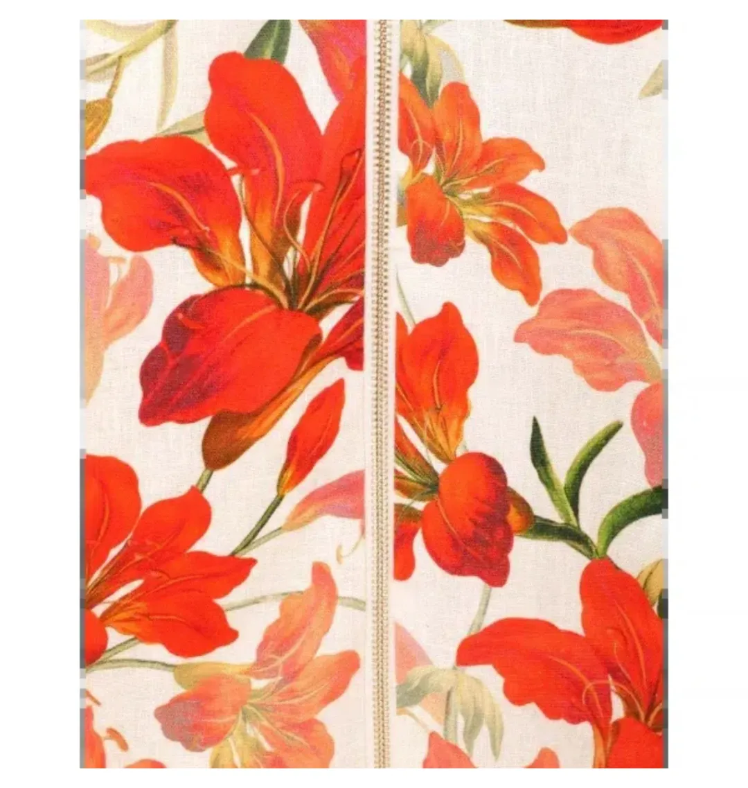 Zimmermann Tranquillity Floral Linen Midi Dress in Red Lily Print Size AU 8 for rent on The Volte - main image