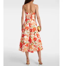 Zimmermann Tranquillity Floral Linen Midi Dress in Red Lily Print Size AU 8 for rent on The Volte - image 2