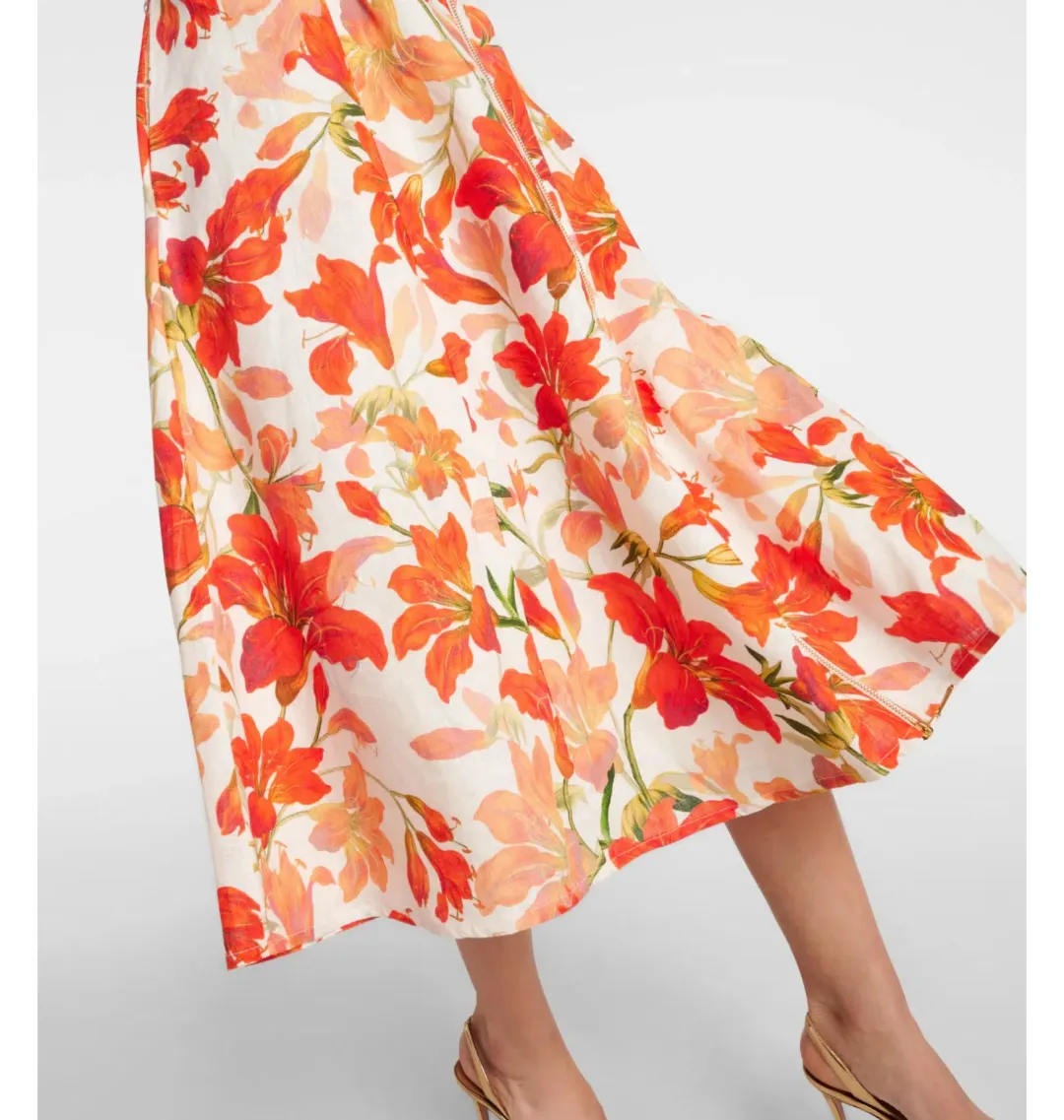 Zimmermann Tranquillity Floral Linen Midi Dress in Red Lily Print Size AU 8 for rent on The Volte - main image