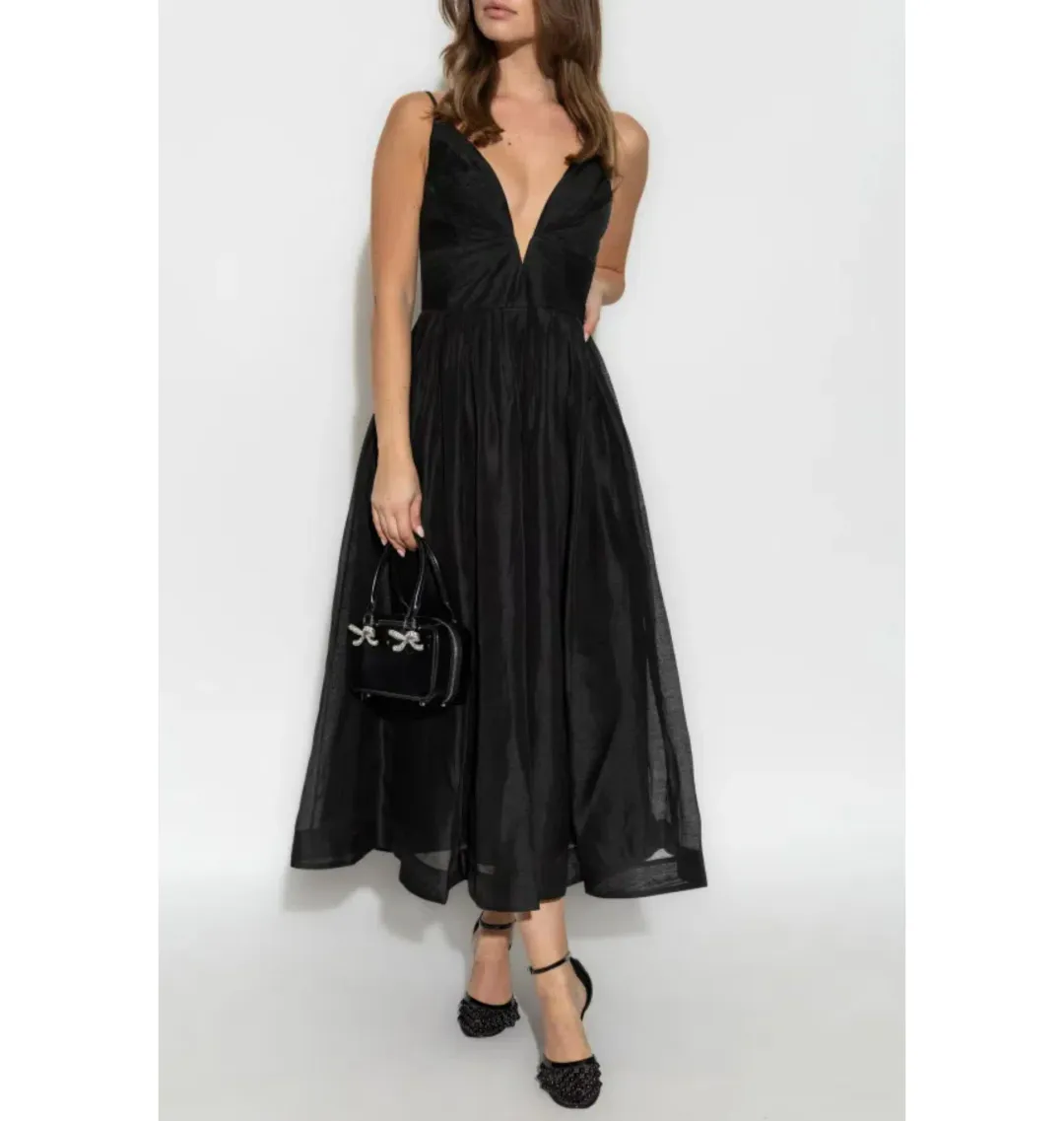 Zimmermann Illustration V Neck Midi Dress in Black Size AU 6  for rent on The Volte - main image