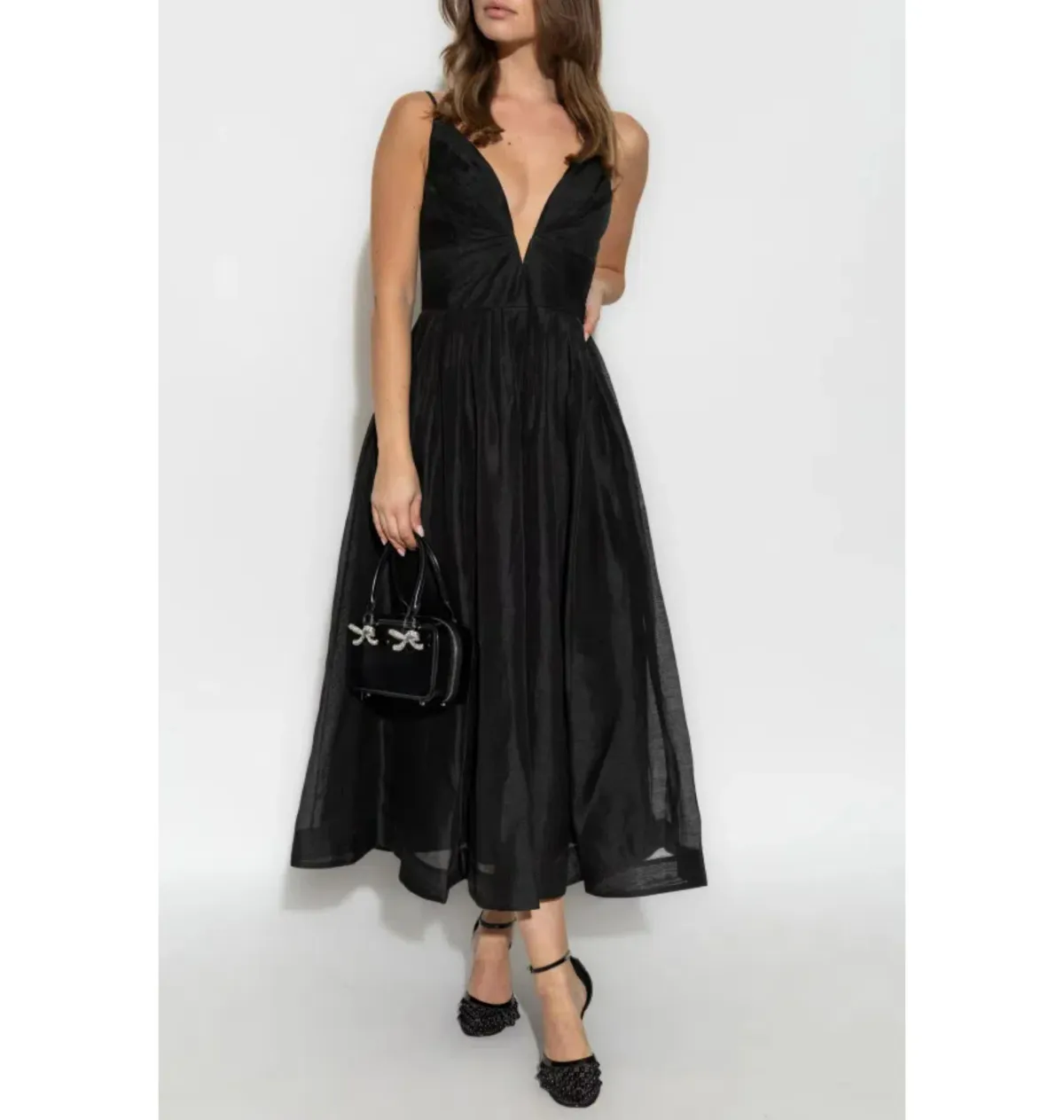 Zimmermann Illustration V Neck Midi Dress in Black Size AU 6  for rent on The Volte - main image