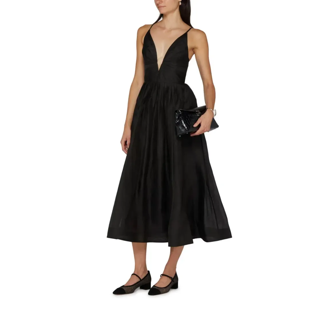 Zimmermann Illustration V Neck Midi Dress in Black Size AU 8 for rent on The Volte - main image