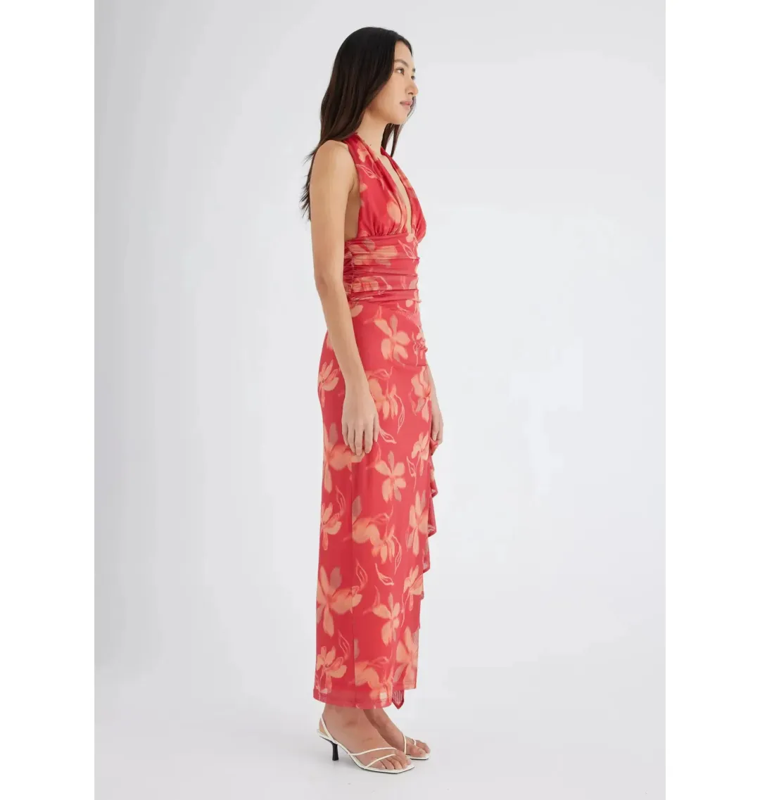 Benni Penelope Halter Maxi Dress Hibiscus Floral Size AU 6 for rent on The Volte - main image