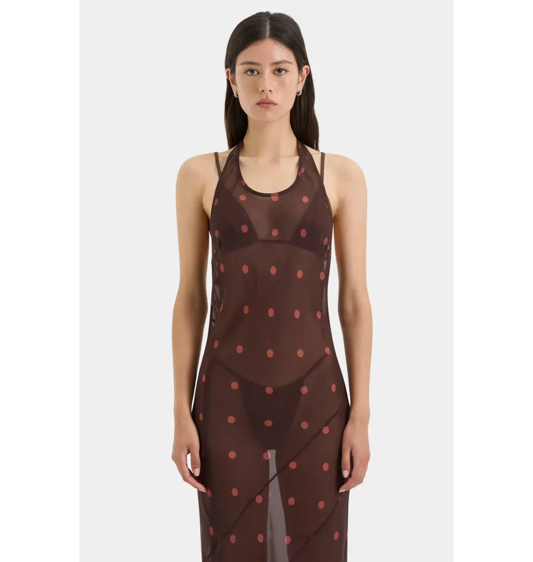 Sir the Label Toni Halter Dress in Chocolate Dot Size 2 / AU 10  for rent on The Volte - main image