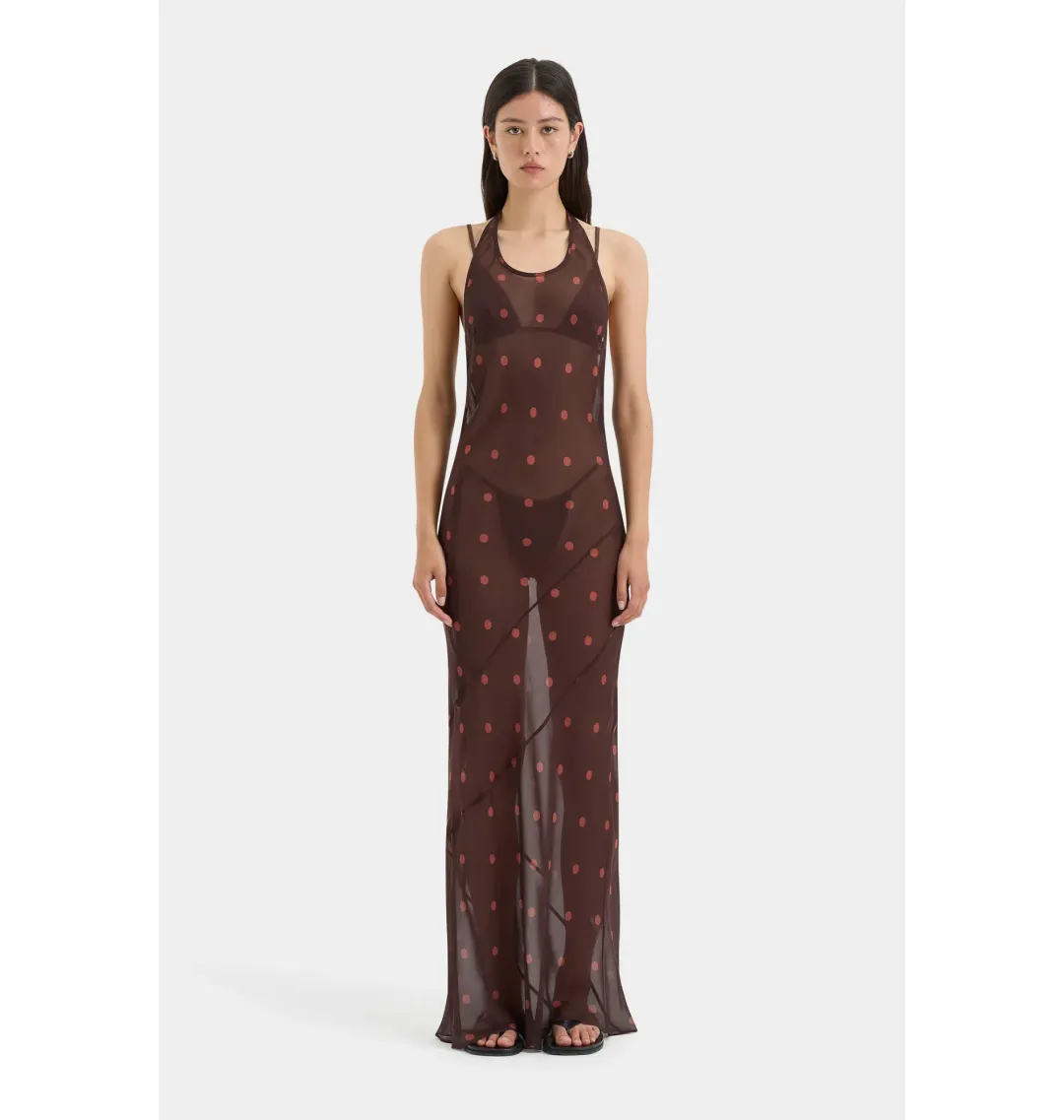 Sir the Label Toni Halter Dress in Chocolate Dot Size 2 / AU 10  for rent on The Volte - main image