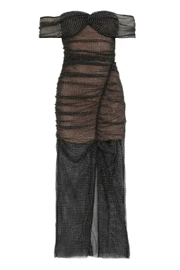 Self Portrait Diamante Fishnet Off Shoulder Midi Dress Black Size 10 for rent on The Volte - image 6