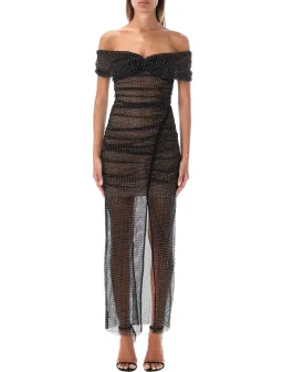 Self Portrait Diamante Fishnet Off Shoulder Midi Dress Black Size 10 for rent on The Volte - image 2