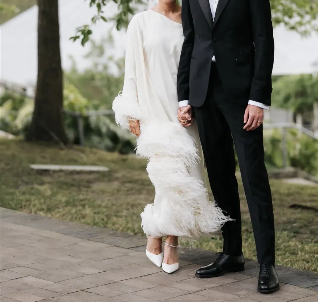 Taller Marmo Ubud One Shoulder Feather Trimmed Crepe Maxi Dress Ivory Size 38 / AU 6 for rent on The Volte - main image
