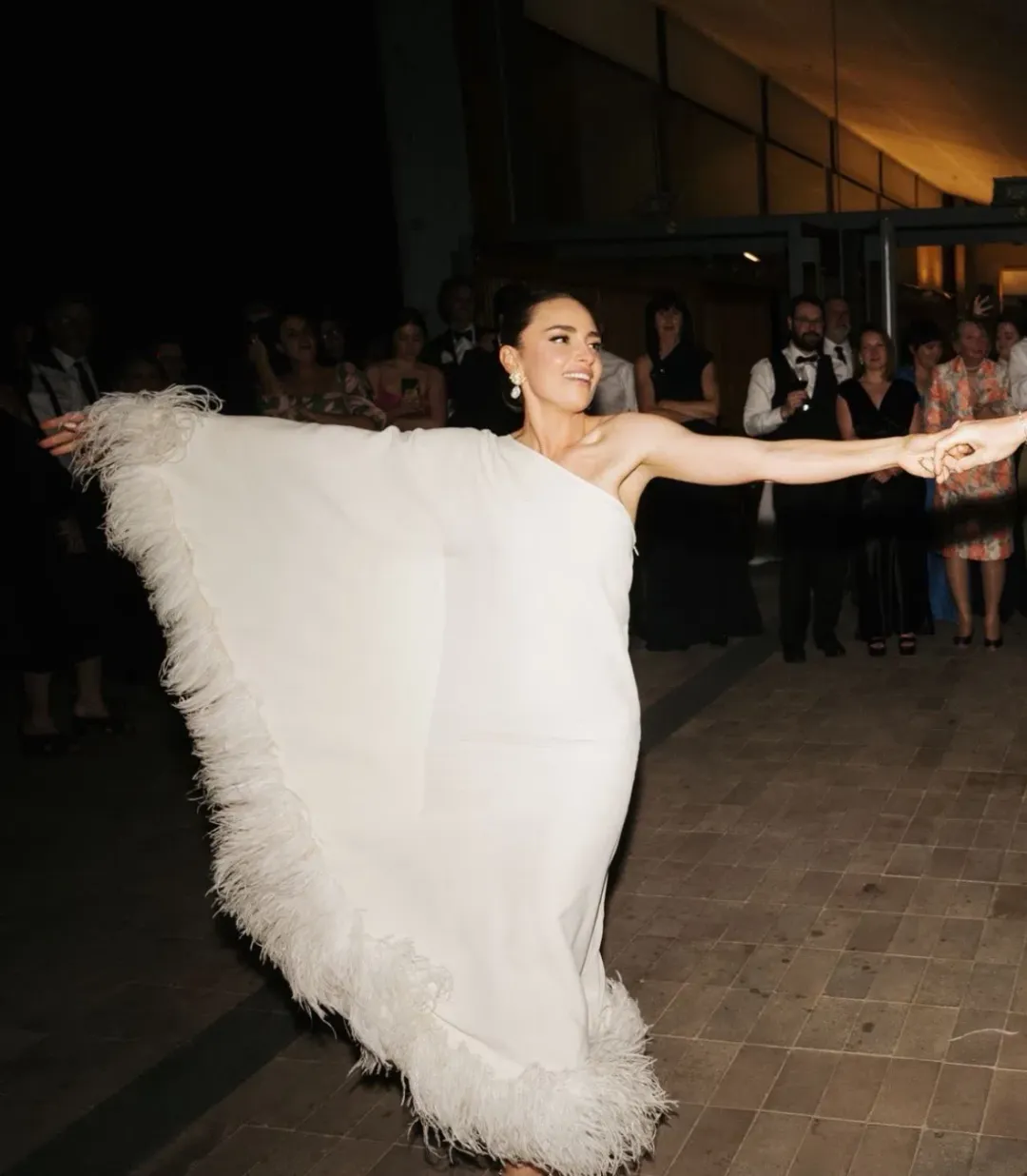 Taller Marmo Ubud One Shoulder Feather Trimmed Crepe Maxi Dress Ivory Size 38 / AU 6 for rent on The Volte - main image