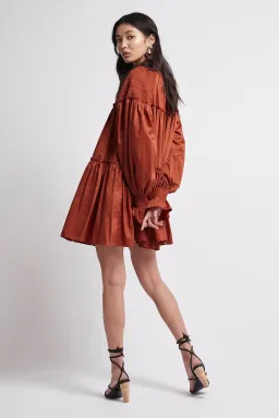 Aje Tranquility Smock Mini Dress Rust Size 10 for rent on The Volte - image 3