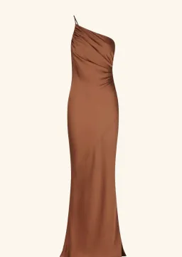 Shona Joy Luxe Asymmetrical Gathered Maxi Dress Mocha Size 6  for rent on The Volte - image 5