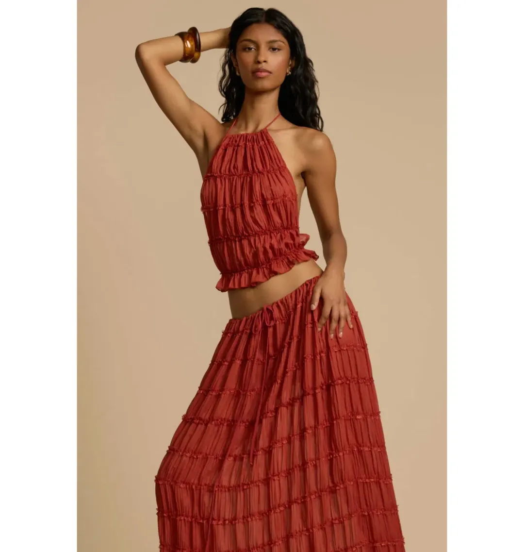 Arcina Ori Juliette Halter and Skirt Set in Red Size Small / AU 8 for rent on The Volte - main image