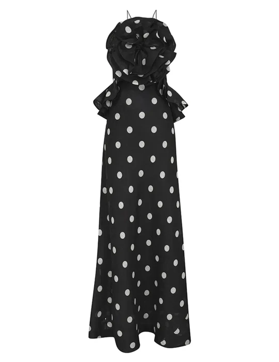 Zimmermann The Crush Ruffle Halter Maxi Dress in Black/Cream Dot Size 1 / AU 10 for rent on The Volte - main image