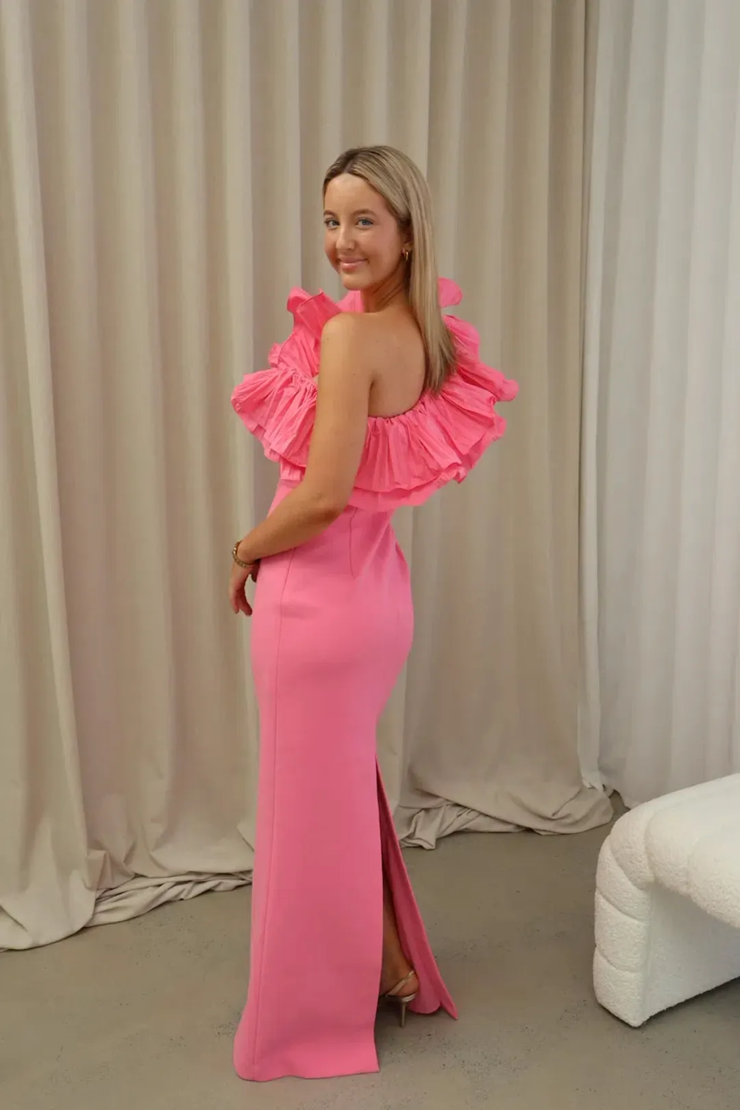 Rebecca Vallance Rosita Gown Shrimp Pink Size AU 8 for rent on The Volte - main image