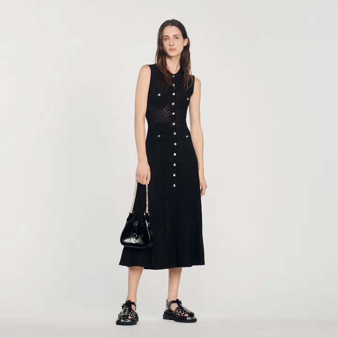 Sandro Tuileries Knit Midi Dress Black Size 38 / AU 8 for rent on The Volte - main image