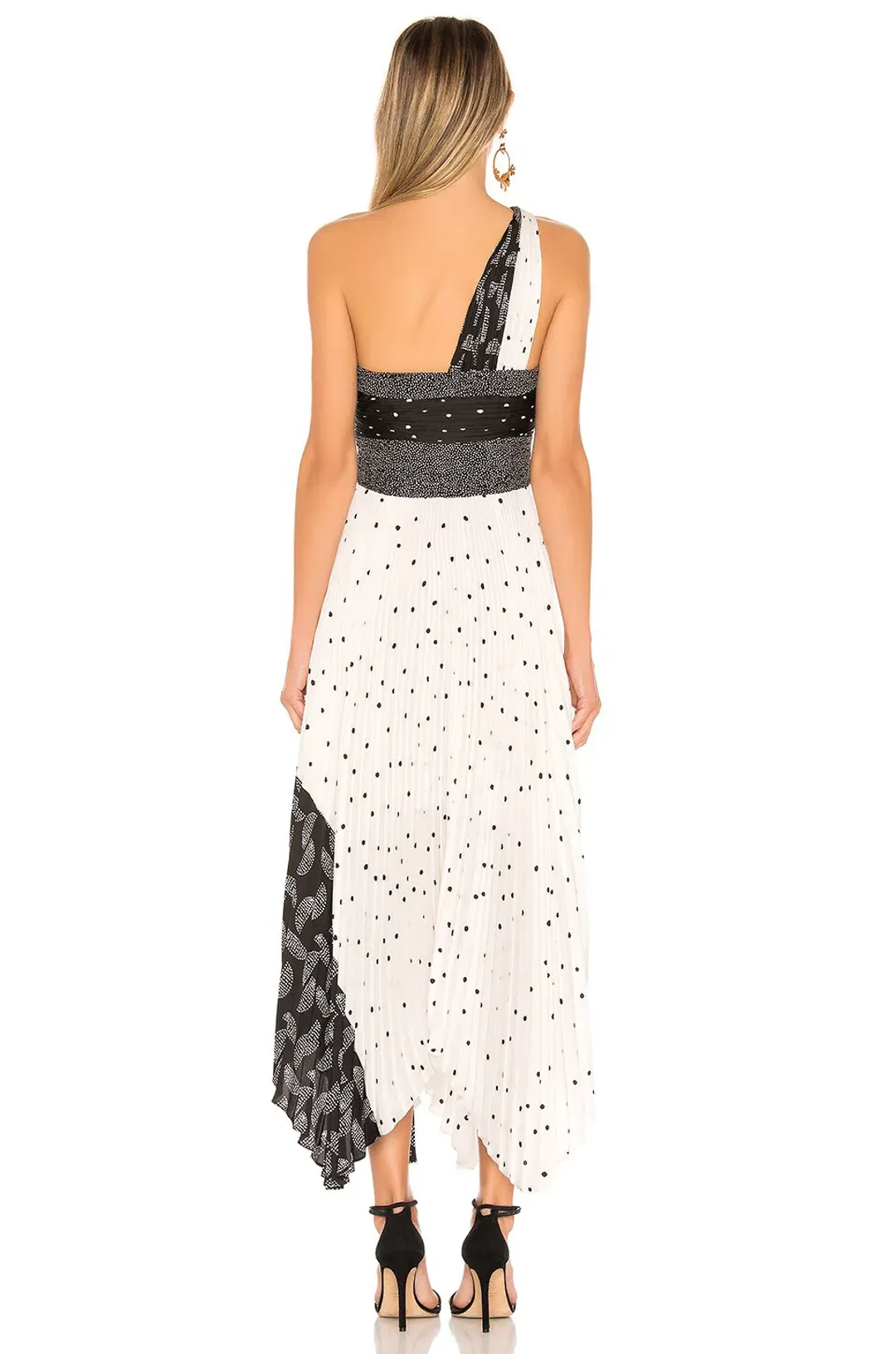 A.L.C. Aurora Pleated One Shoulder Midi Dress White Black Size AU 8 for rent on The Volte - main image