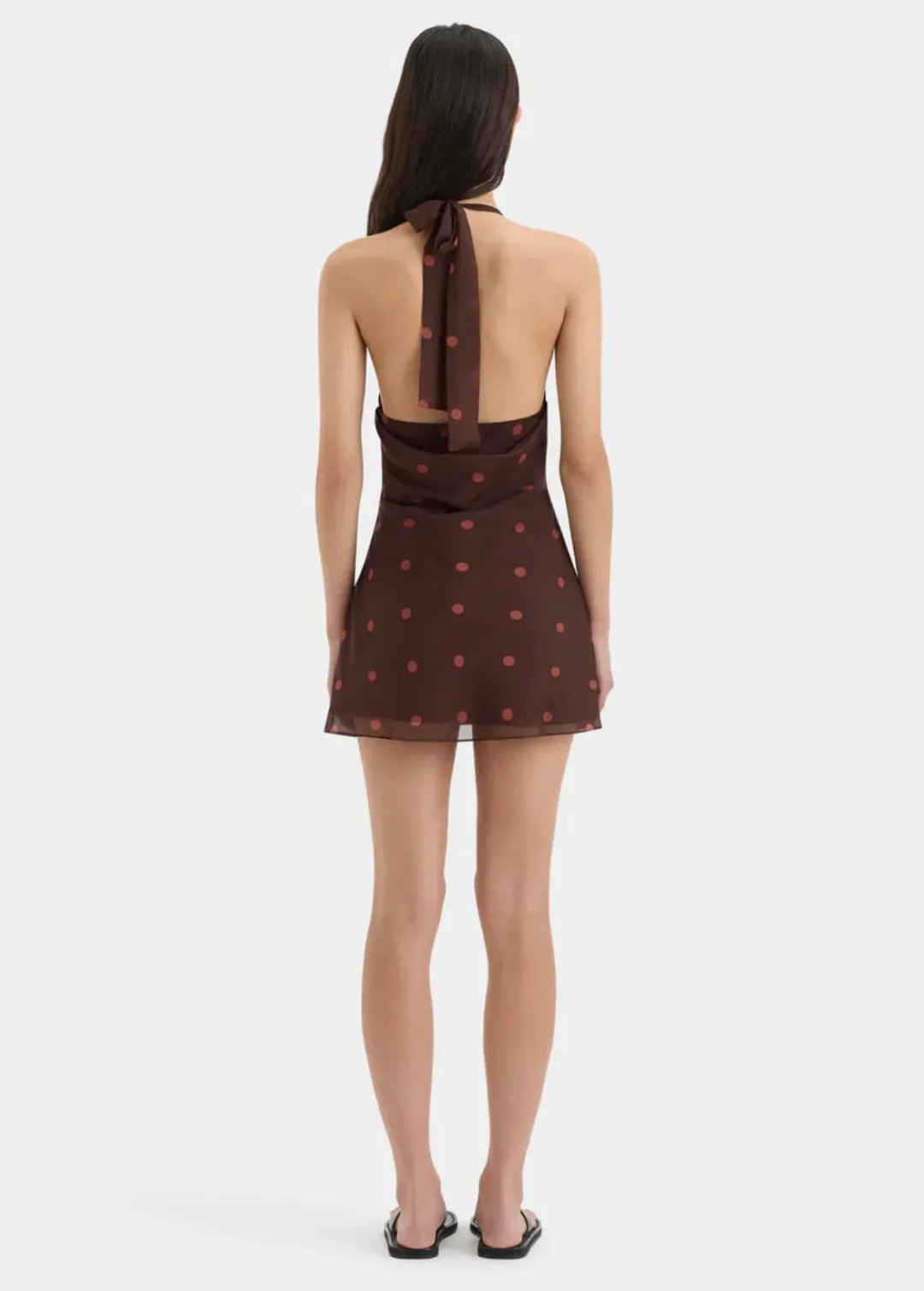 Sir the Label Toni Halter Mini Dress Chocolate Dot Size 1 / AU 8 for rent on The Volte - main image