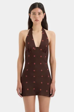 Sir the Label Toni Halter Mini Dress Chocolate Dot Size 1 / AU 8 for rent on The Volte - image 2