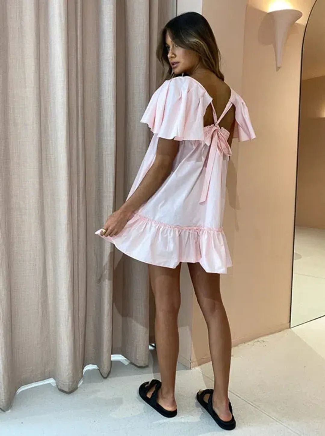 Blanca Studios Filomena Mini Dress Pink One Size baby Babydoll flare for rent on The Volte - main image