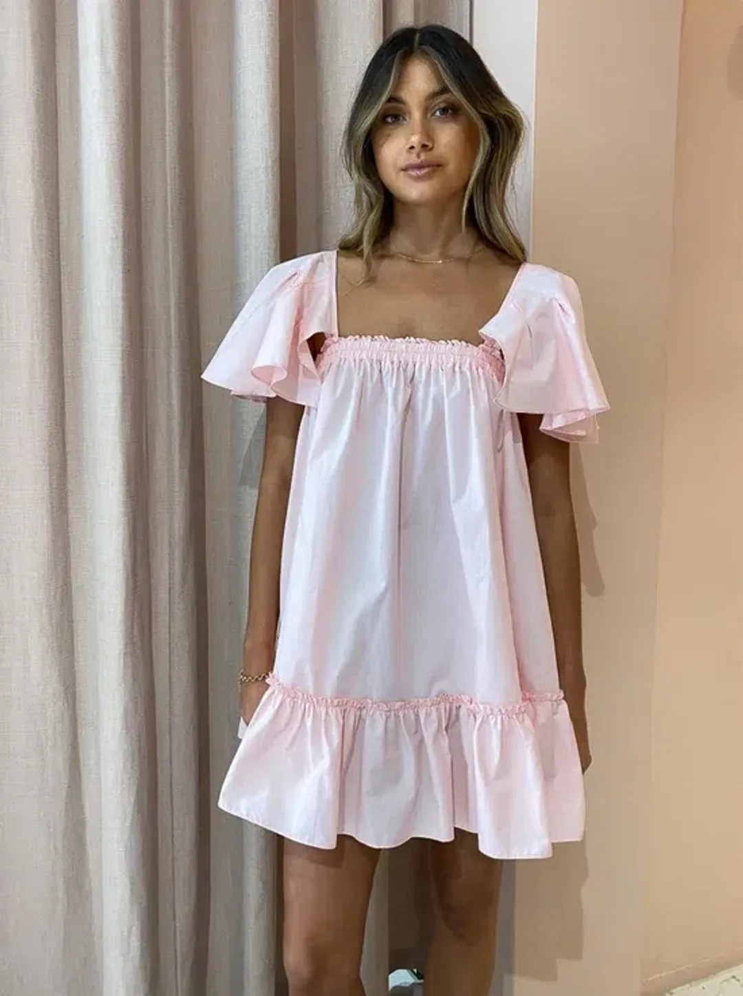 Blanca Studios Filomena Mini Dress Pink One Size baby Babydoll flare for rent on The Volte - main image