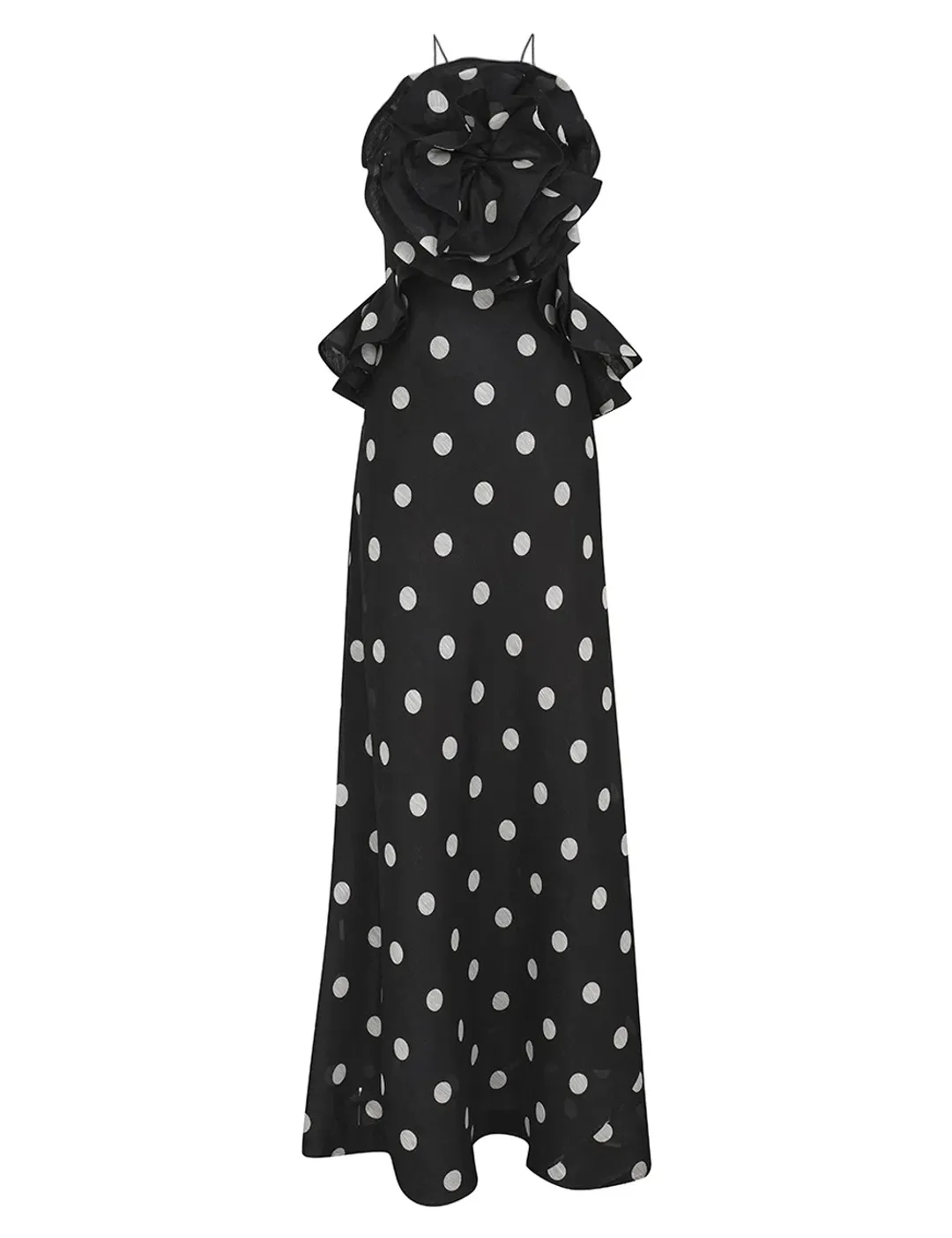 Zimmermann Crush Ruffle Halter Maxi Gown Black/Cream Dot Size 1 / AU 10 for rent on The Volte - main image