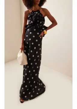 Zimmermann Crush Ruffle Halter Maxi Gown Black/Cream Dot Size 1 / AU 10 for rent on The Volte - image 1
