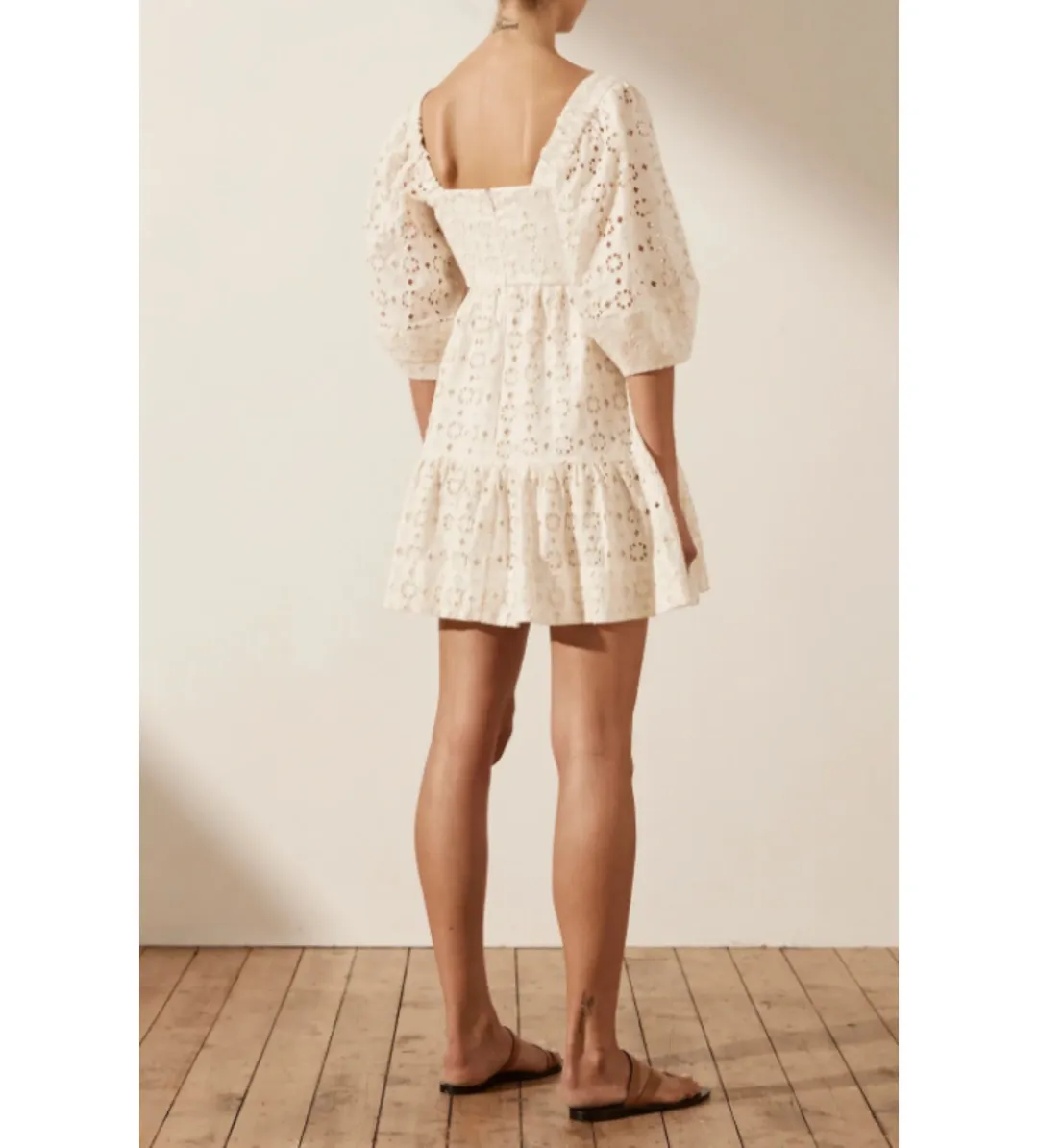 Shona Joy Fryda Broderie Anglaise Mini Dress Cream Size S / AU 8 for rent on The Volte - main image