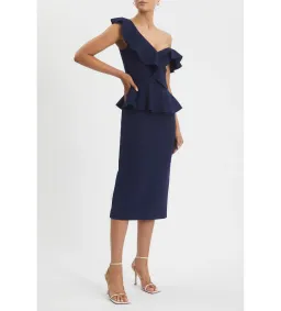 Rebecca Vallance Grace Frill Midi Dress Navy Size AU 10 for rent on The Volte - image 2
