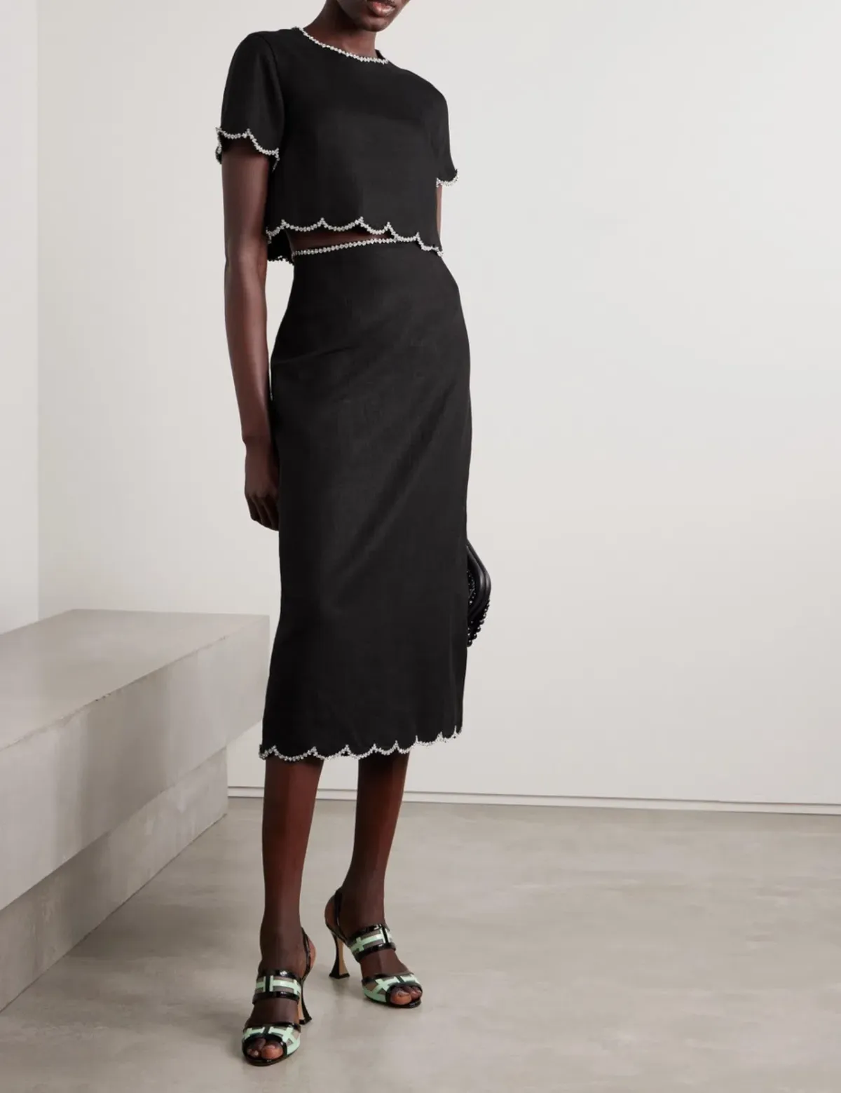 Zimmermann Crush Scallop Top and Skirt Size 0P / AU 6 Set in Black for rent on The Volte - main image