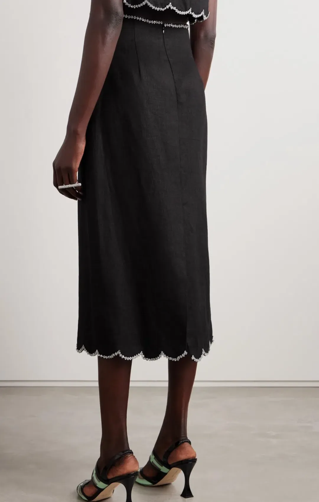 Zimmermann Crush Scallop Top and Skirt Size 0P / AU 6 Set in Black for rent on The Volte - main image