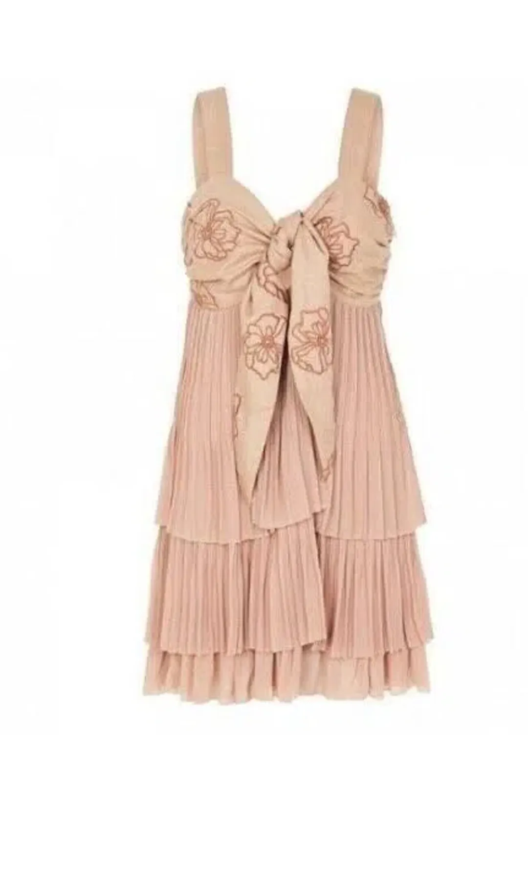 Camilla and Marc c&m Kamille Mini Dress Tiered Bow Pleated Beige Tan AU 10 / us 6 for rent on The Volte - main image