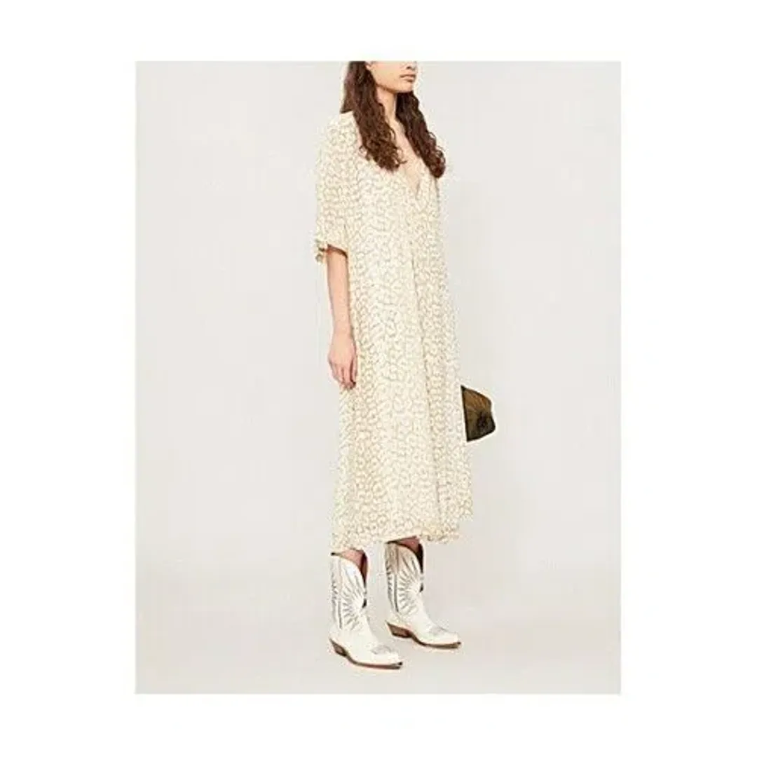 Ganni Leopard Print Crepe Midi Wrap Dress Neutrals Size 36 /  AU 8 for rent on The Volte - main image