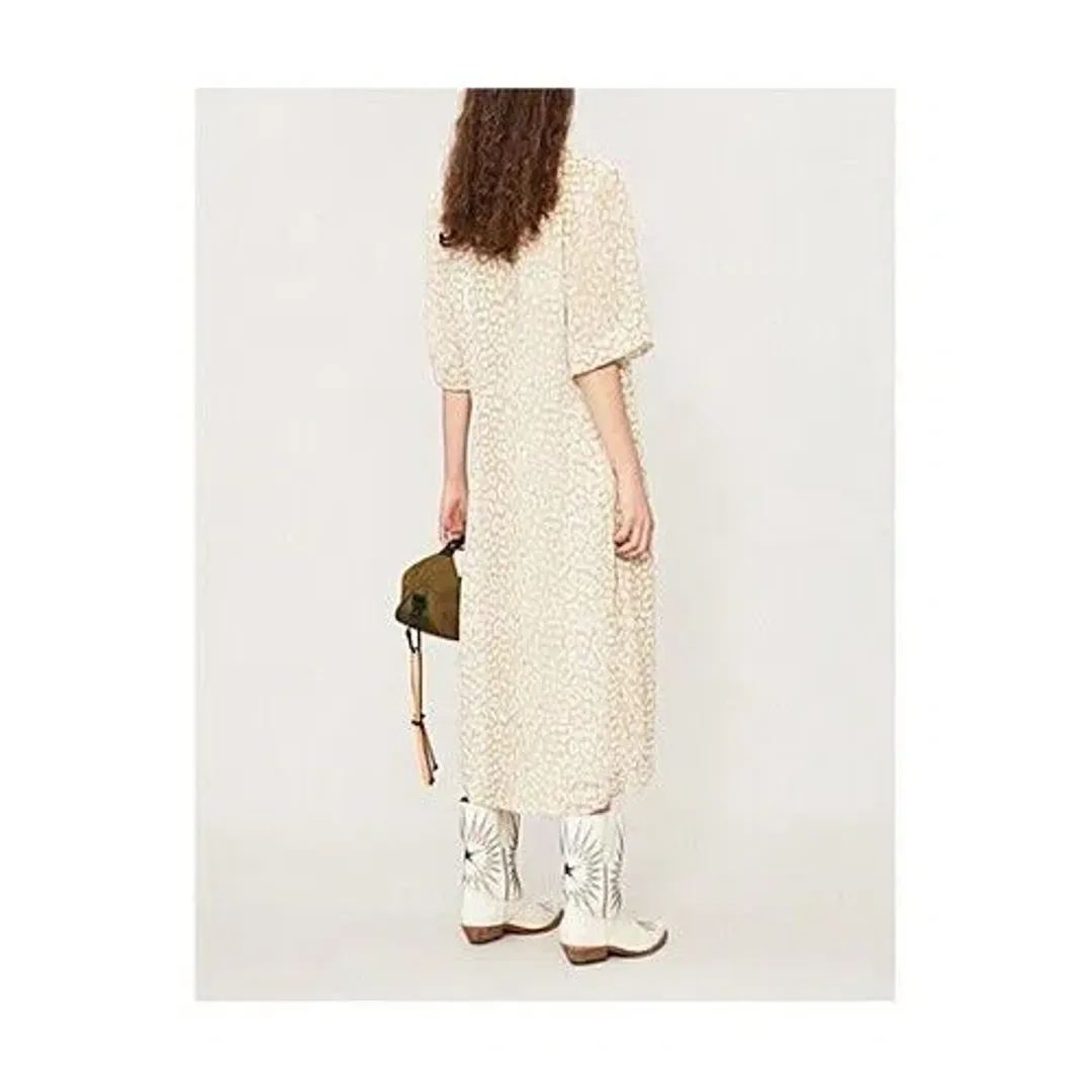 Ganni Leopard Print Crepe Midi Wrap Dress Neutrals Size 36 /  AU 8 for rent on The Volte - main image